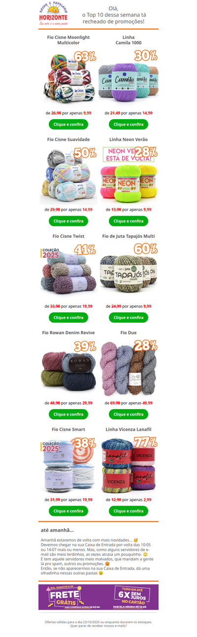 Top 10 Lãs e Linhas com Fios a partir de 2,99. Tem até Fio Importado. Vem ver!🧡🌞