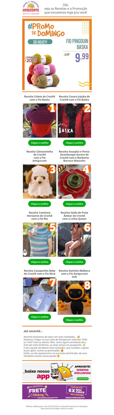 Fio Baska na #PromodeDomingo e + 8 Lindas Receitas de Crochê e Tricô pra você. Vem já aproveitar! 🧡😄
