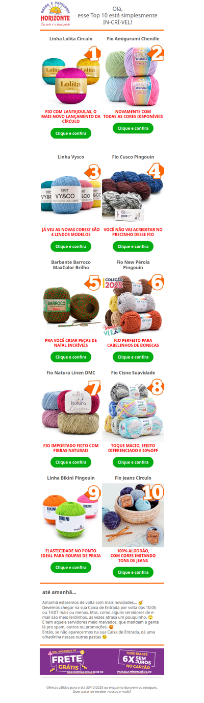 Top 10 Lãs e Linhas dessa semana tem LANÇAMENTO, PROMOÇÃO, FIO IMPORTADO e muito mais. Vem ver! 🧡🔟