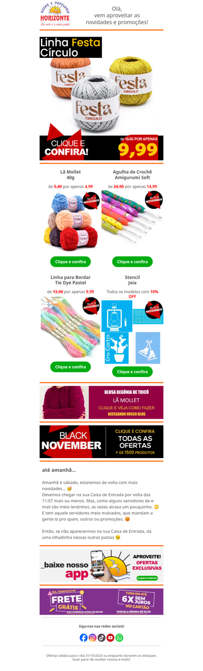 A Black November já começou: Linha, Lã, Agulha, Meada, Stencil e muito mais com SUPER DESCONTOS. Vem ver! 🧡😱