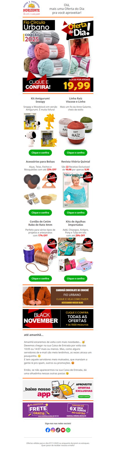 Fio Urbano na Oferta do Dia + Kit Amigurumi Snoopy e Descontos em Revistas, Agulhas e Acessórios para Bolsa. Vem ver!🧡