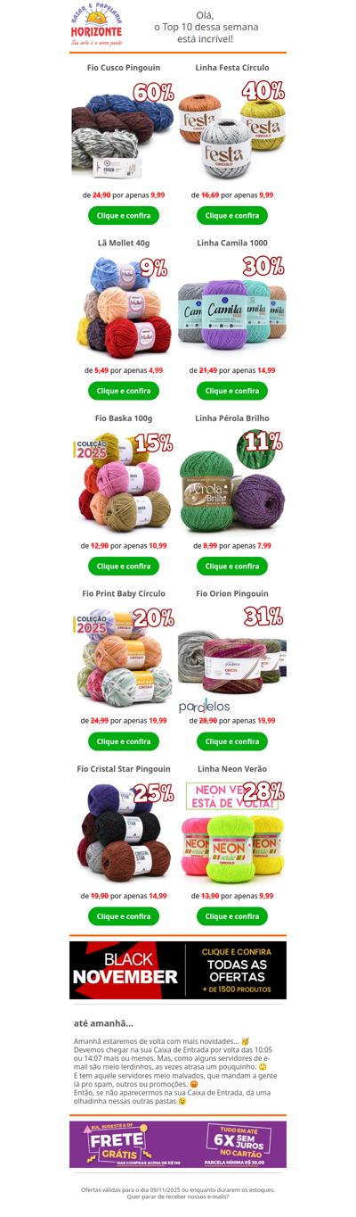 Top 10 Lãs e Linhas com Descontos na Black November. Fios com até 60% OFF. Vem ver!🧡🌞