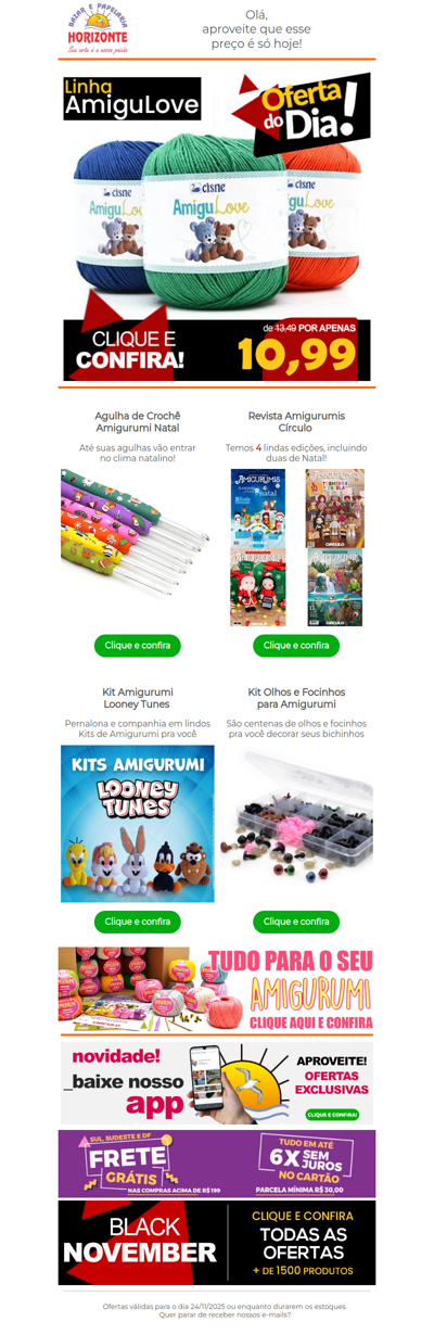 Linha para Amigurumi por 10,99 + Agulha e Revista de Natal e Kits do Looney Tunes. Vem ver!🧡😍