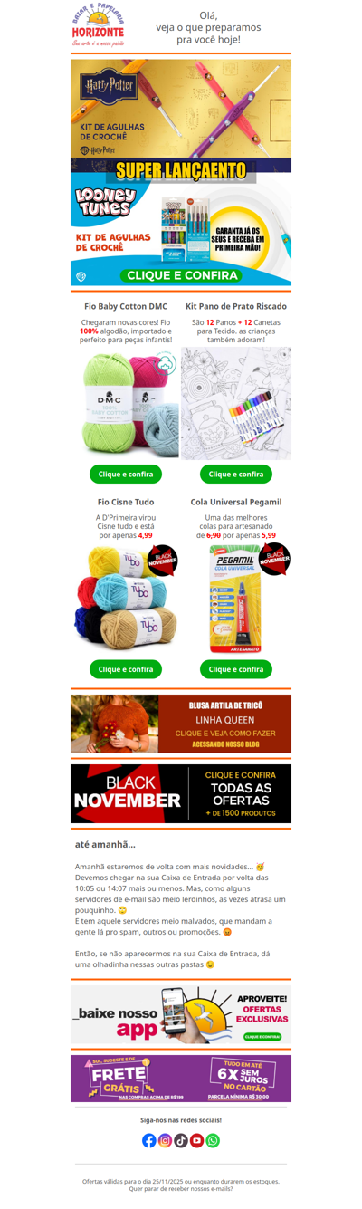 Kits de Agulha Harry Potter e Looney Tunes. Vem conhecer essa novidades e mais 2 Super Ofertas!🧡