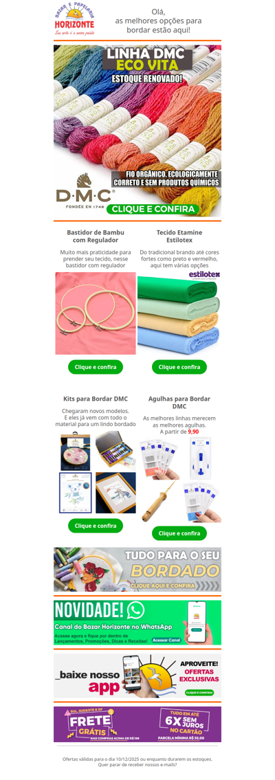 Linha DMC Eco Vita com Estoque Renovado + Kits para Bordado, Bastidores, Tecidos e muito mais. Vem ver!🧡😇