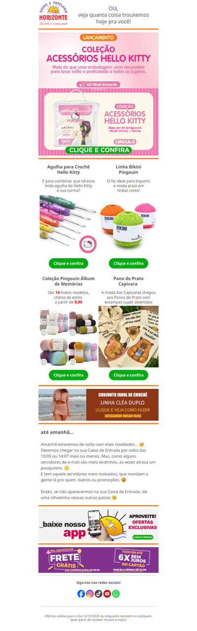 Novo Kit Amigurumi Hello Kitty + Linha para Biquinis, Pano de Capivara e uma Linda Coleção de Fios. Vem ver!🧡😘