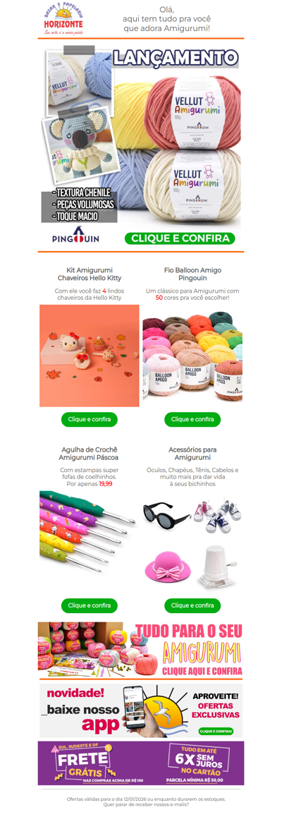 Já conhece o Fio Vellut Amigurumi? E tem mais: Óculos, Cabelo, Kits e Agulhas para seu Amigurumi. Vem ver!🧡🥰