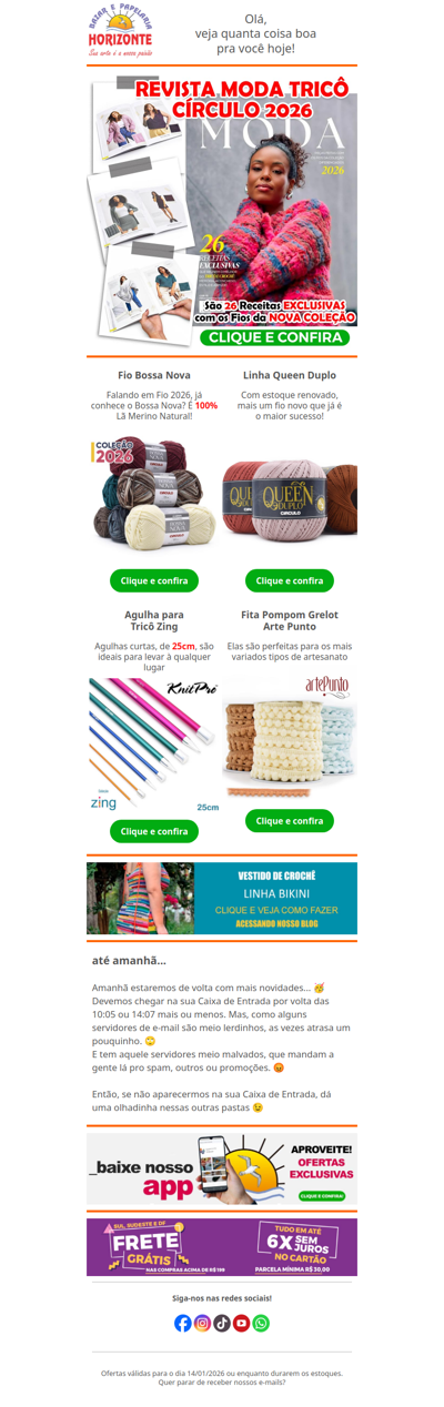 Chegou a Nova Revista Tricô 2026 + Novos Fios, Agulha Importada e Fita Pompom. Vem ver! 🧡🌞