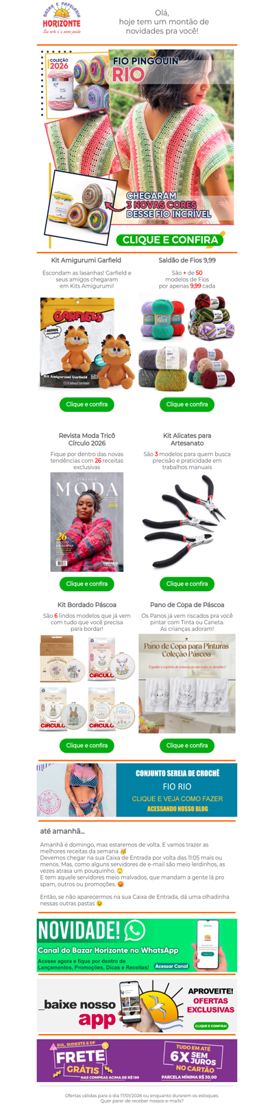Fio Rio em Novas Cores, Fios por 9,99, Kit Amigrumi do Garfield, Revista 2026 e muito mais! Vem ver...🧡😱