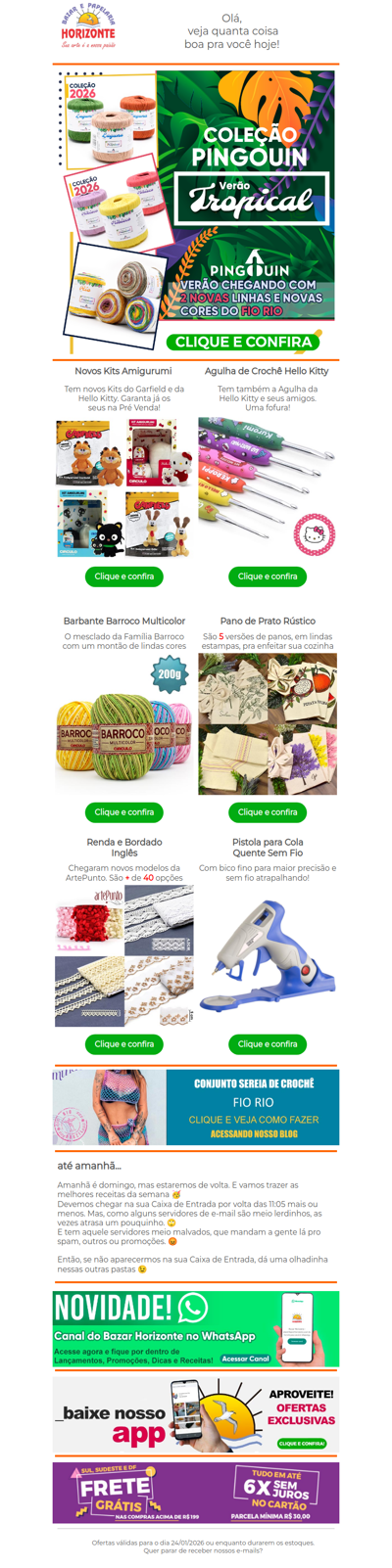 Novos Fios 2026 + Kits Amigurumi, Barroco, Pano de Prato e Pistola de Cola Quente Sem Fio. Vem ver isso e muito mais!🧡