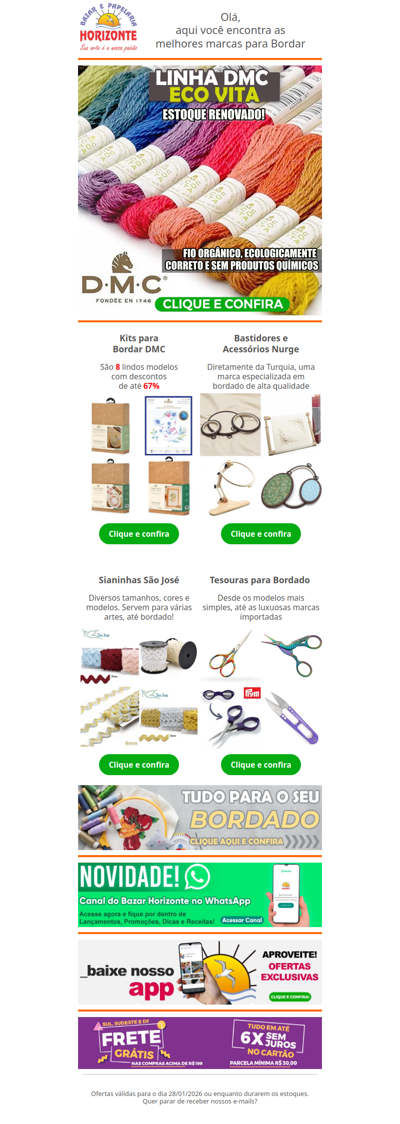 Linha DMC Eco Vita + Kits para Bordado com Desconto, Bastidores, Sianinhas e muito mais para Bordado! Vem ver!🧡🥰