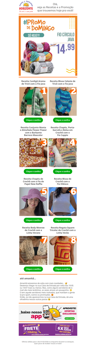 Fio Java Círculo na #PromodeDomingo e + 8 Lindas Receitas de Crochê e Tricô pra você. Vem já aproveitar! 🧡😄