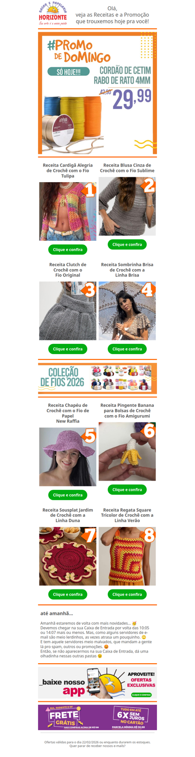 Cordão Rabo de Rato 4mm na #PromodeDomingo e + 8 Lindas Receitas de Crochê e Tricô pra você. Vem já aproveitar! 🧡😄