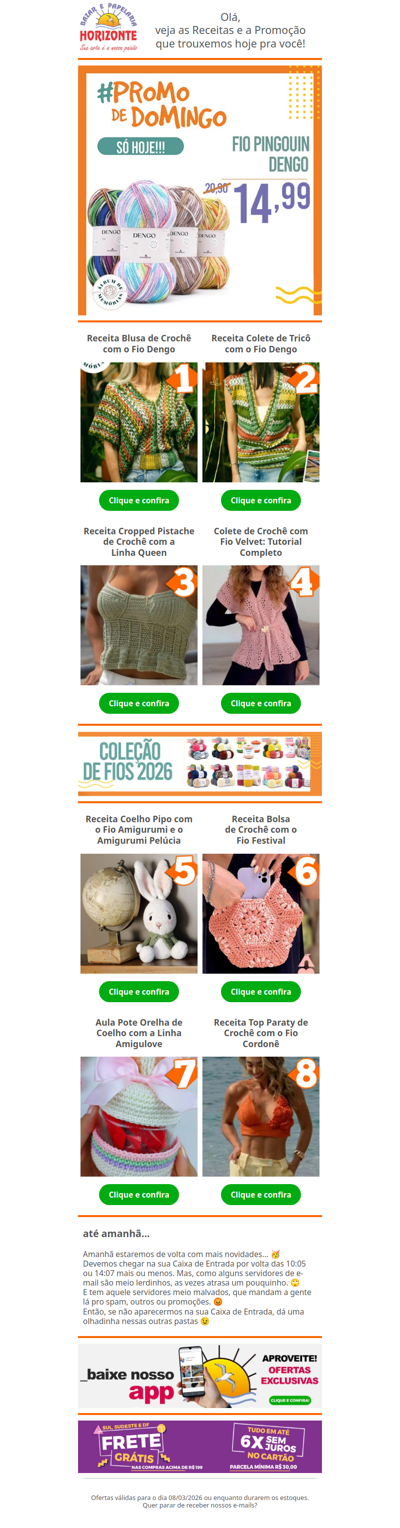 Fio Dengo Pingouin na #PromodeDomingo e + 8 Lindas Receitas de Crochê e Tricô pra você. Vem já aproveitar! 🧡😄