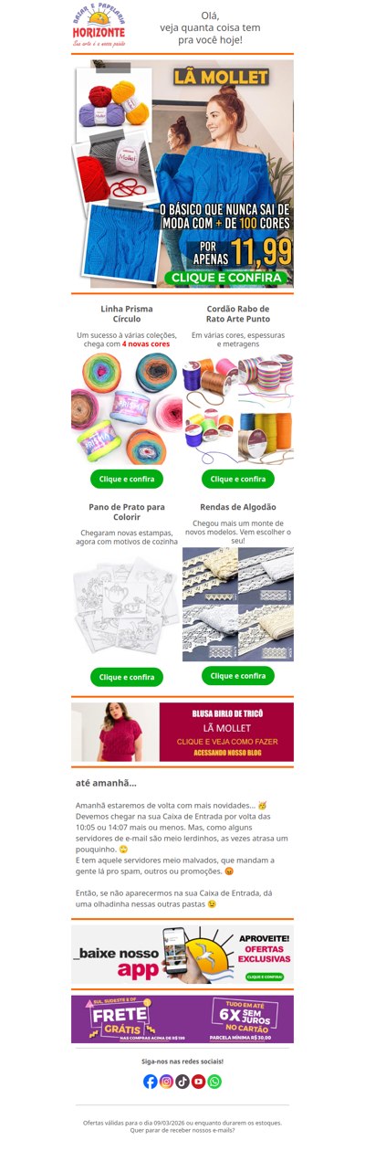 Lã Mollet por apenas 11,99 + Novas Cores do Fio Prisma, Pano de Prato para Colorir e Rendas de Algodão. Vem ver!🧡😘