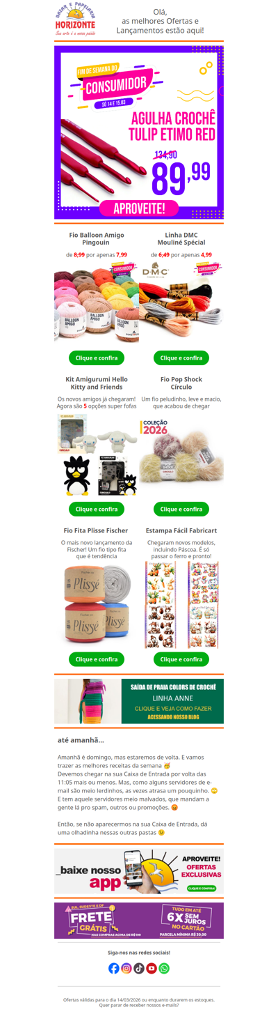 Agulhas e Linhas OFERTAS do Dia do Consumidor + Lançamentos da Semana. Vem já aproveitar!🧡😄