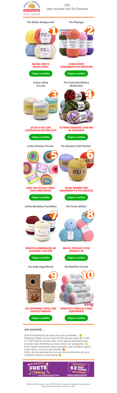 O Top 10 Lãs e Linhas dessa Semana está IN-CRÍ-VEL: Lançamentos, Promoções e Novas Cores. Vem ver!🧡🔟