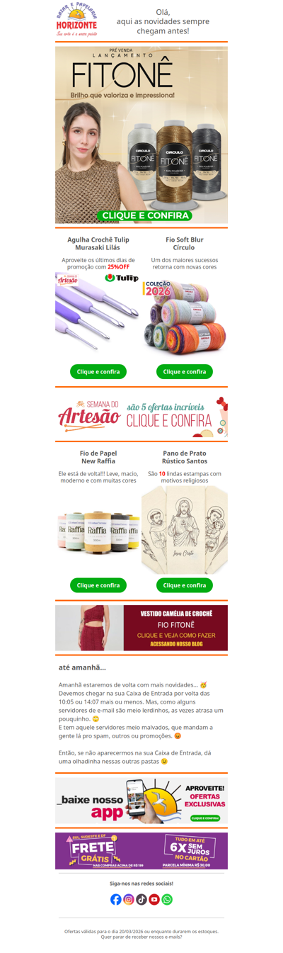 Chegou o Fio Fitonê, Agulha Tulip com 25% OFF, Novas Cores do Soft Blur e Lindos Panos de Prato. Vem ver!😍