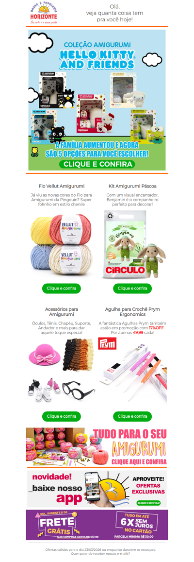 Kits Amigurumi Hello Kitty e Páscoa + Fio Vellut Amigurumi e Acessórios para Amigurumi e mais! Vem ver!🧡