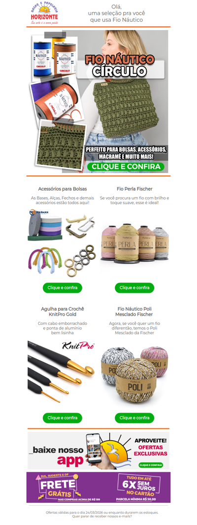 Fio Náutico da Círculo e da Fischer, Alças e Acessórios para Bolsa e muito mais. Vem ver!🧡😇