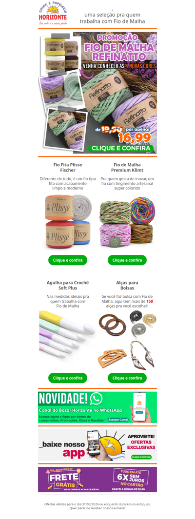 Fio de Malha a partir de 16,99 + Alças para Bolsas, Agulhas e um Fio de Malha artesanal. Vem ver!🧡