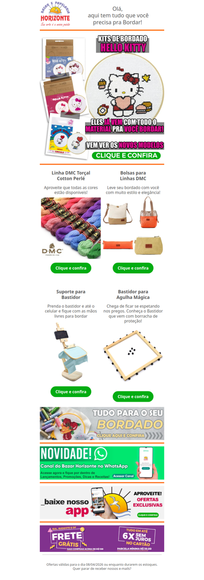 Kit para Bordado Hello Kitty, Linhas e Bolsas da DMC, Suporte para Bastidor e muito mais. Tudo pra seu Bordado aqui!🧡😍