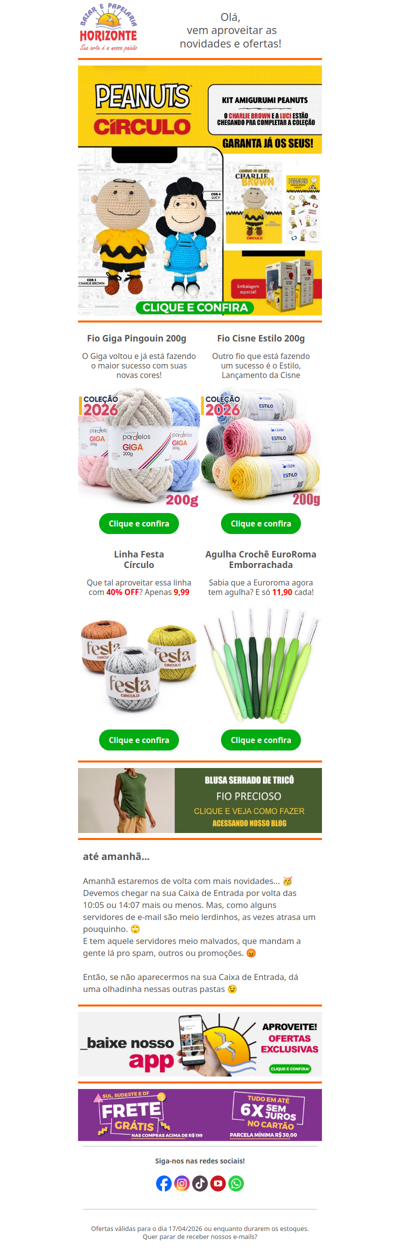 Kits Amigurumi, Lançamentos da Cisne, Pingouin e Euroroma e Linha Círculo com 40% OFF. Vem ver!😍🧡