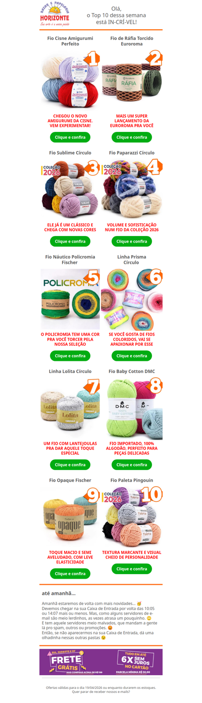 Top 10 Lãs e Linhas da Semana chega com MUITOS Lançamentos e Novidades. Vem escolher seu favorito!🧡🔟