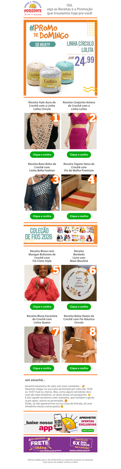 Linha Lolita Círculo na #PromodeDomingo e + 8 Lindas Receitas de Crochê e Tricô pra você. Vem já aproveitar! 🧡😄