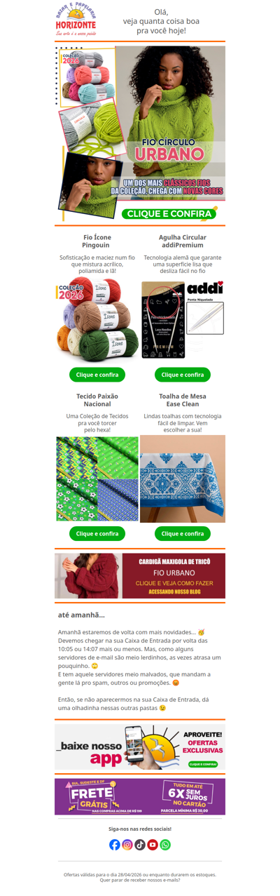 Fio Urbano com Novas Cores, Novo Fio da Pingouin, Agulha Alemã, Tecido da Copa e muito mais. Vem ver!😍🧡