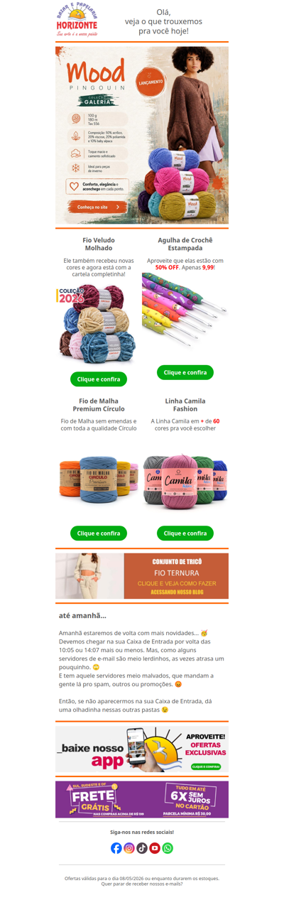 Chegou mais um Fio da Pingouin, Novas Cores do Veludo Molhado, Agulha em Promoção e muito mais. Vem ver!😍