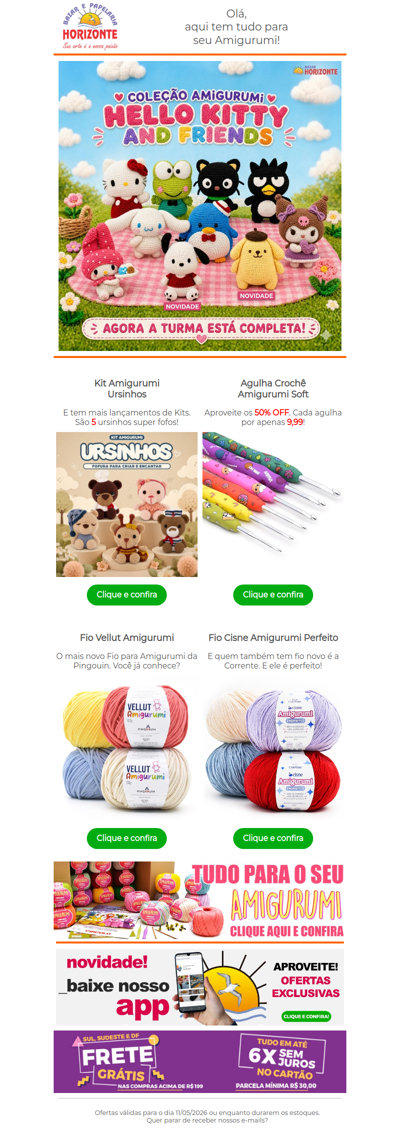 Novos Kits Amigurumi, Novas Linhas para Amigurumi e Agulha com 50% OFF. Vem aproveitar!🧡