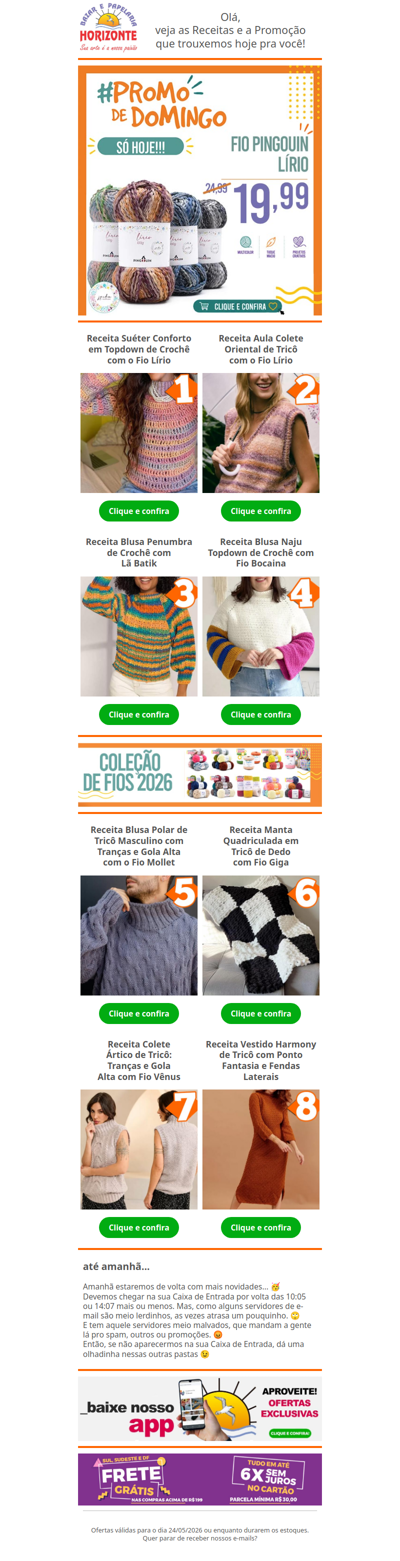 Fio Lírio Pingouin na #PromodeDomingo e + 8 Lindas Receitas de Crochê e Tricô pra você. Vem já aproveitar! 🧡😄