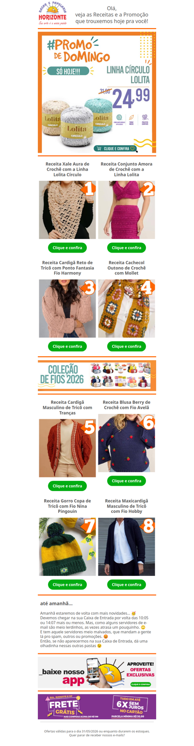 Linha Lolita Círculo na #PromodeDomingo e + 8 Lindas Receitas de Crochê e Tricô pra você. Vem já aproveitar! 🧡😄