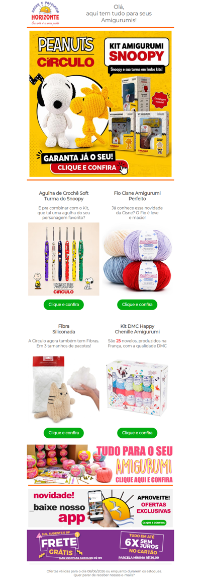 Kit Amigurumi e Agulhas do Snoopy + Fio Cisne Perfeito, Fibra Siliconada e um Fio Importado. Vem ver!🧡