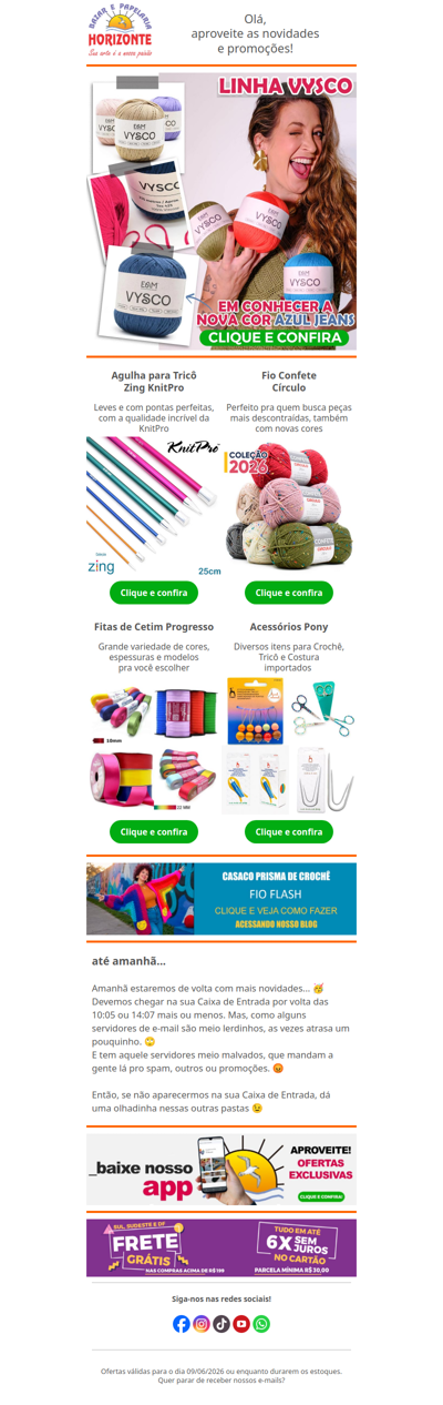 Linha Vysco com NOVA COR, Promoção de Fios Pingouin, Agulhas, Colas e Miçangas. Vem ver!😍