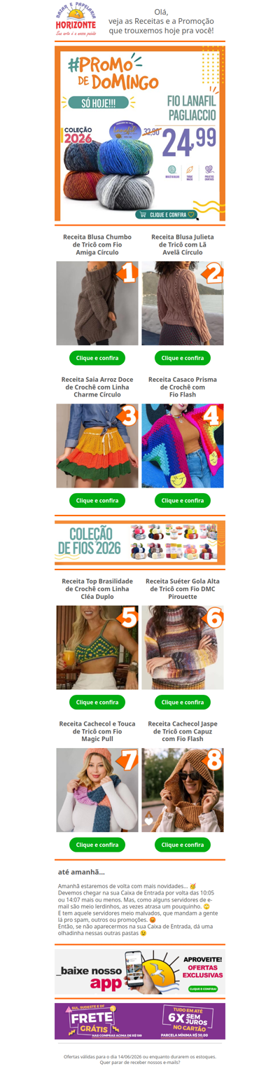 Fio Pagliaccio na #PromodeDomingo e + 8 Lindas Receitas de Crochê e Tricô pra você. Vem já aproveitar! 🧡😄