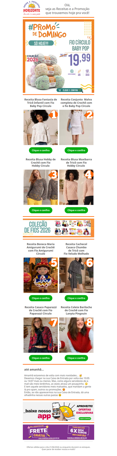 Fio Baby Pop Círculo na #PromodeDomingo e + 8 Lindas Receitas de Crochê e Tricô pra você. Vem já aproveitar! 🧡😄