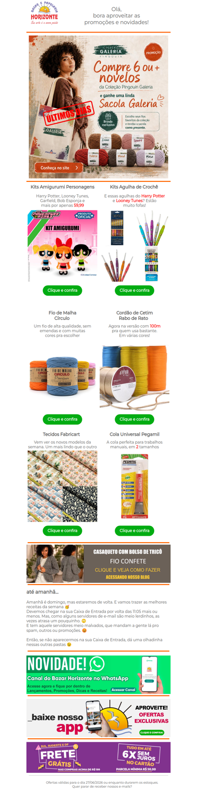 Promoção de Fios Pingouin nos últimos dias + Kits Amigurumi, Fio de Malha, Novos Tecidos e muito mais. Vem ver!🥰🧡