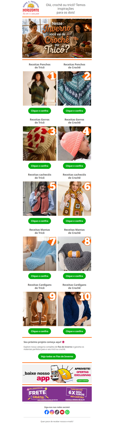 Ainda não sabe se prefere CROCHÊ ou TRICÔ neste inverno? Confira 10 receitas incríveis para acabar com a dúvida!🧡❄️