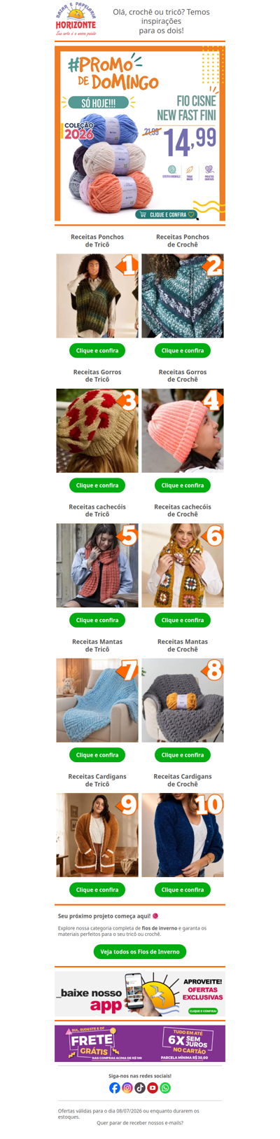 Fio Cisne New Fast Fini na #PromodeDomingo e + 10 Lindas Receitas de Crochê e Tricô pra você. Vem já aproveitar!🧡❄️