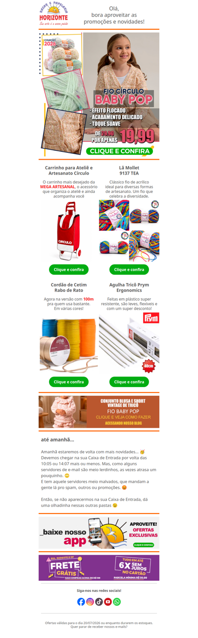 Fio Baby Pop Círculo com 33%OFF + O carrinho mais desejado da MEGA ARTESANAL, Agulha Tricô e muito mais. Vem ver!🧡😘