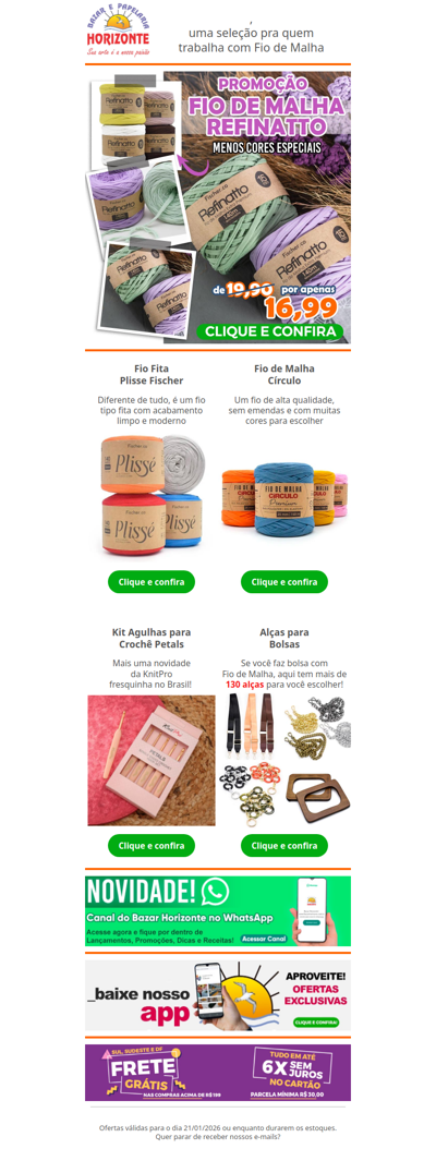 Fio de Malha a partir de 16,99 + Alças para Bolsas, Agulhas e um Fio de Malha Círculo. Vem ver!🧡