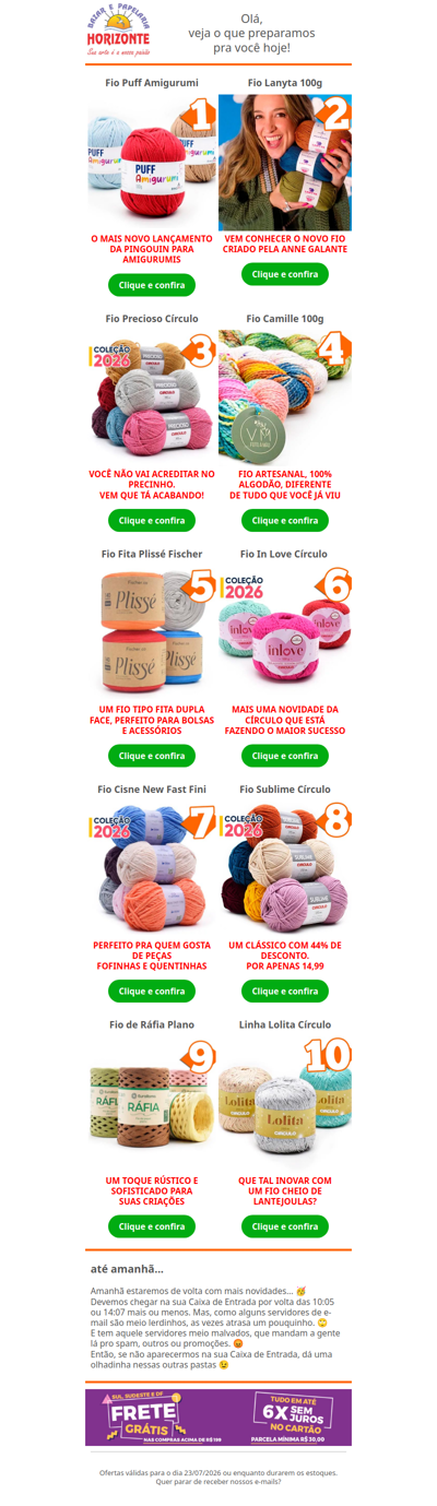 O Top 10 Lãs e Linhas da Semana está IN-CRÍ-VEL! Tem novidades, promoções e fios super diferentes. Vem ver! 🧡🔟