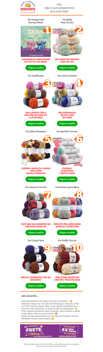 Top 10 Lãs da Semana está IN-CRÍ-VEL. Tem muito fio bonito e em promoção. Vem ver!🧡🔟