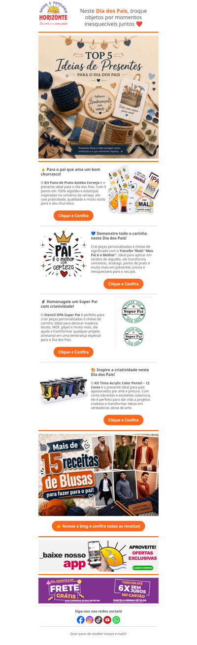 Olá, que tal um Dia dos Pais diferente? Veja o TOP 5 ideias para presentear os pais!🧡🛠️✨🧶