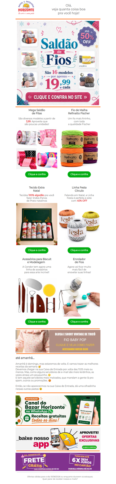 Saldão de Fios por 19,99 + Fitas e Linhas em Promoção, Tecidos Natal, Acessórios de Biscuit e muito mais. Vem ver!🥰🧡