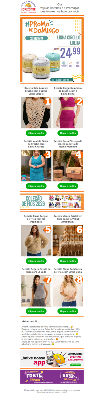 Linha Lolita Círculo na #PromodeDomingo e + 8 Lindas Receitas de Crochê e Tricô pra você. Vem já aproveitar! 🧡😄