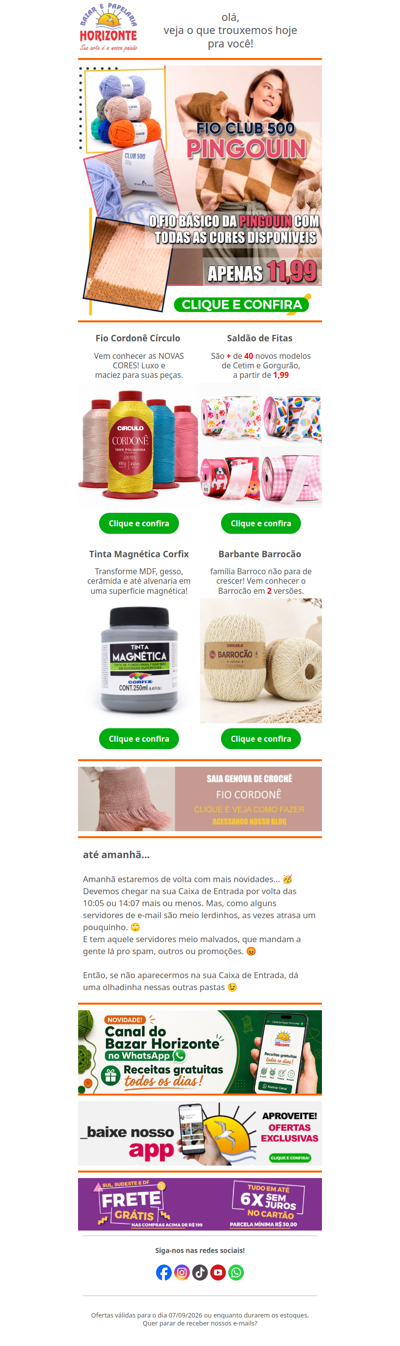 Lãs Básica da Pingouin + CORES NOVAS do Fio Cordonê, Saldão de Fitas e o novo Barbante Barrocão. Vem ver!🧡😘