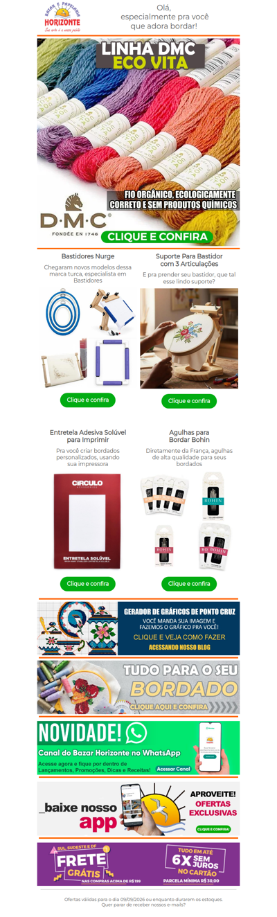 Linha DMC + Bastidores e Agulhas Importados, Entretela para Imprimir e muito mais para seus Bordados. Vem ver!🥰